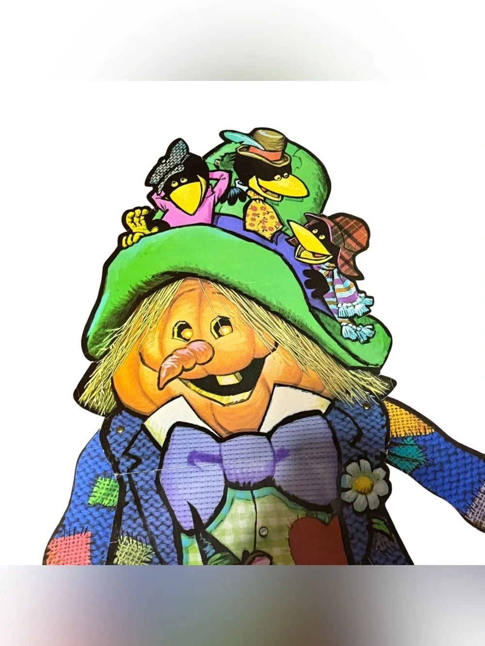 Vintage Halloween 50” Pumpkin Scarecrow Jointed Paper Posable Decoration Diecut